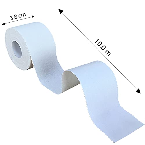 ZiATEC Cotton Athletic Sports Tape Premium - 10 metros | cinta adhesiva deportiva, vendaje de 3.8cm de ancho para fisioterapia, color:6 x blanco