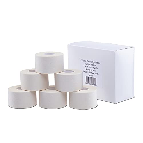 ZiATEC Cotton Athletic Sports Tape Premium - 10 metros | cinta adhesiva deportiva, vendaje de 3.8cm de ancho para fisioterapia, color:6 x blanco