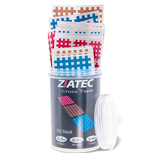 ZiATEC Cross Tapes 102 | 204 tiritas y caja protectora | parches cruzados, tiritas de acupuntura, cinta de rejilla, tamaño:talla única, color:Mix