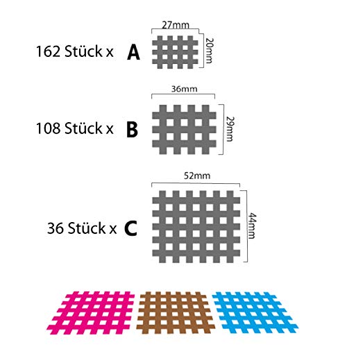 ZiATEC Cross Tapes con 102 | 204 | 306 tiritas, parche de rejilla, cinta cruzada, parche acupuntura + caja y pinzas, tamaño:kit de ayuda, color:Mezcla - 306 piezas