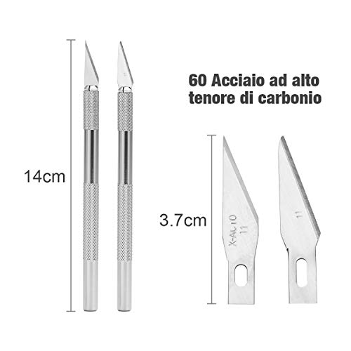 ZITFRI Cuter Manualidades Precision con 3 Mangos y 60 Cuchillas de Recambio Cutter Modelismo Profesional de Acero Inoxidable, Cuchillo Artesanal para Cortar y Tallar