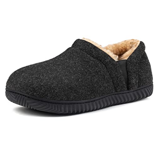 ZIZOR Pantuflas acogedoras de espuma viscoelástica con forro polar, suela de goma antideslizante para interiores y exteriores con vendaje elástico unilateral, color Negro, talla 44 EU