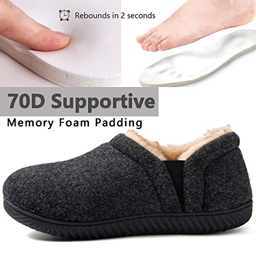 ZIZOR Pantuflas acogedoras de espuma viscoelástica con forro polar, suela de goma antideslizante para interiores y exteriores con vendaje elástico unilateral, color Negro, talla 44 EU