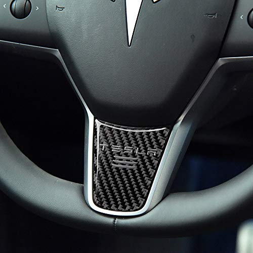 ZLYCZW Panel de Ajuste Interior del Volante de Fibra de Carbono, Etiqueta de la Cubierta de la decoración Interior del Coche, Ajuste especializado para Tesla Model 3 2016-2019