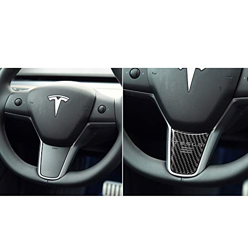 ZLYCZW Panel de Ajuste Interior del Volante de Fibra de Carbono, Etiqueta de la Cubierta de la decoración Interior del Coche, Ajuste especializado para Tesla Model 3 2016-2019