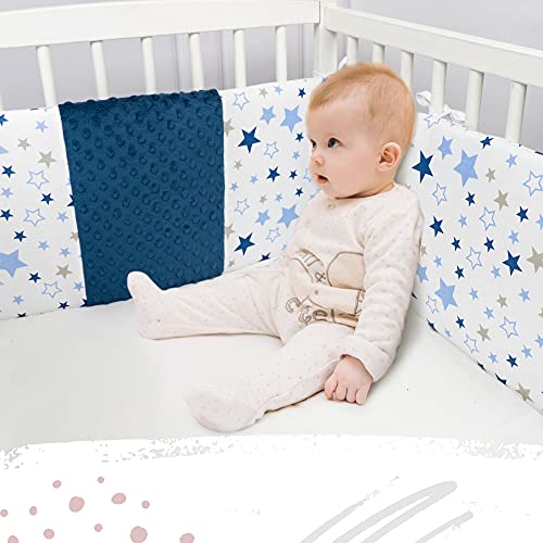 ZOE Zoom Protector para cuna de bebé, barandilla de cama infantil, con estrellas azules o rosas, 180 x 30 cm, universal, 100% algodón OekoTex – acolchado y desenfundable (azul)