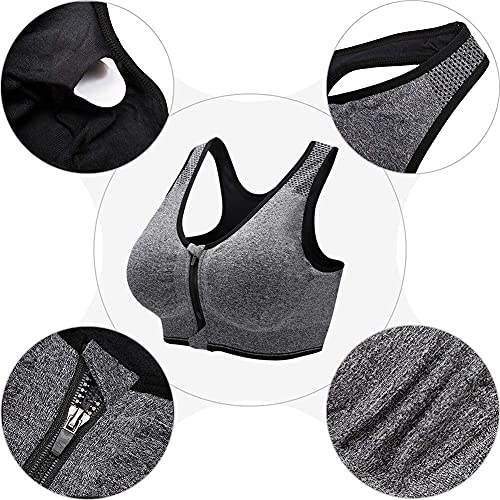 ZOEREA Sujetador Cierre Delantero Deportivo para Mujer Gimnasio Ropa con Almohadillas Extraíbles para Correr Sin Costuras Yoga Fitness，Negro + Gris + Blanco，3XL