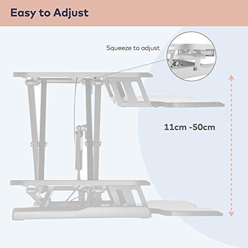 ZOLDA Adaptador de Escritorio de Pie con Bandeja para Teclado - Premium Mesa Regulable Altura & Standing Desk. Convierte Cualquier Mesa en un Escritorio Elevable (L Grande, Blanco)