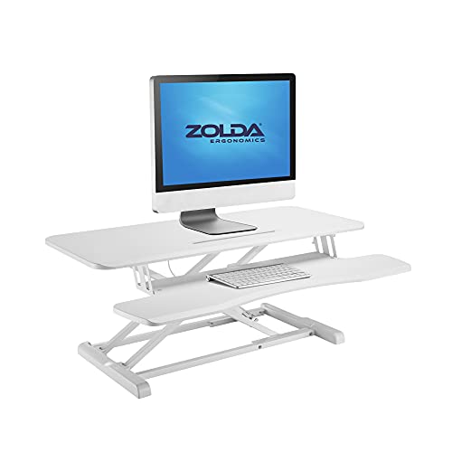 ZOLDA Adaptador de Escritorio de Pie con Bandeja para Teclado - Premium Mesa Regulable Altura & Standing Desk. Convierte Cualquier Mesa en un Escritorio Elevable (L Grande, Blanco)