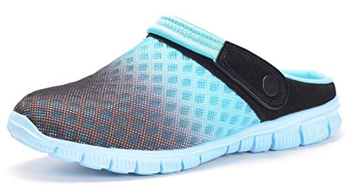 Zuecos Hombres Mujeres Unisex Zapatillas de Playa Sandalias Piscina Vernano Zapatos de Jardín Respirable Malla Casual Pantuflas - Negro Cielo Azul, 42 EU