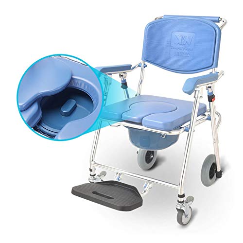 ZWYSL Silla con Inodoro Silla de Ruedas 4 en 1 Silla de Transporte for Ducha con Silla de Inodoro con Ruedas 2 Frenos de Ruedas Inodoro móvil Plegable Anciano discapacitado (Color : A)