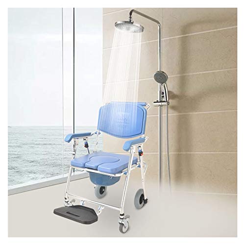 ZWYSL Silla con Inodoro Silla de Ruedas 4 en 1 Silla de Transporte for Ducha con Silla de Inodoro con Ruedas 2 Frenos de Ruedas Inodoro móvil Plegable Anciano discapacitado (Color : A)