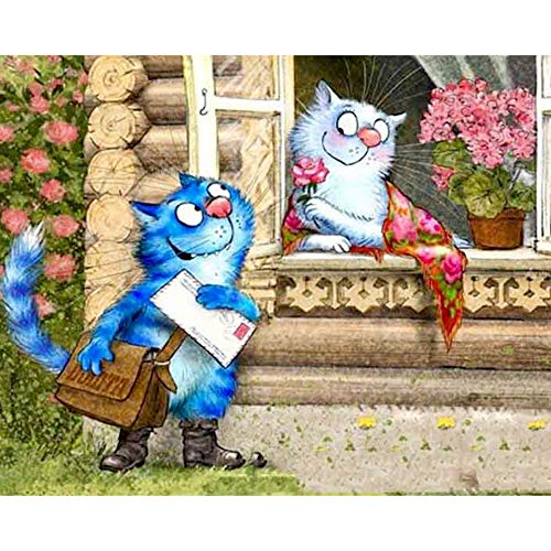 ZXXGA 5D DIY Kit De Pintura De Diamante - Gato Azul de Dibujos Animados Diamond Painting - Bordado de Diamantes de imitación para decoración del hogar 40x50cm