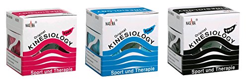 - Cinta de kinesiología de Original Nasara, en práctica caja, varios sets de ahorro de 2 a 12 unidades, 5 cm x 5 m, 1x Blau 1x Pink 1x Schwarz, 3er Sparset 5cmx5m