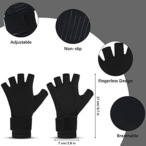 1 Par Guantes de Cobre para Artritis Guantes de Fibra de Cobre de Medio Dedo con Soporte Muñequera Guantes de Compresión Artritis con Correa para Hombre Mujer Túnel Carpiano Tendinitis, M