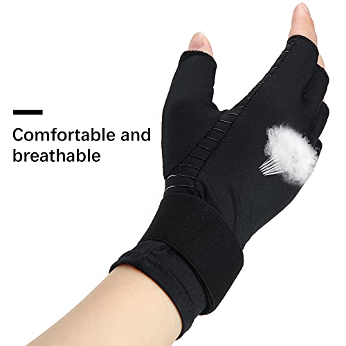 1 Par Guantes de Cobre para Artritis Guantes de Fibra de Cobre de Medio Dedo con Soporte Muñequera Guantes de Compresión Artritis con Correa para Hombre Mujer Túnel Carpiano Tendinitis, M