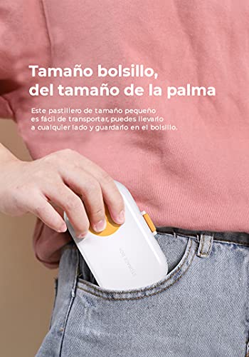 1 Pastillero con Cortador de Pastillas, Caja de Pastillas con 4 Compartimentos – Tomas, Organizador Medicación de Plástico ABS Portátil de tamaño Bolsillo - Azul