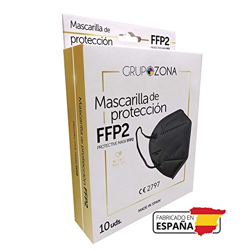 10 uds. Mascarillas FFP2 negras homologadas y fabricadas en España CE, filtrado de 5 capas - GrupoZona - Mascarilla ffp2 protección respiratoria