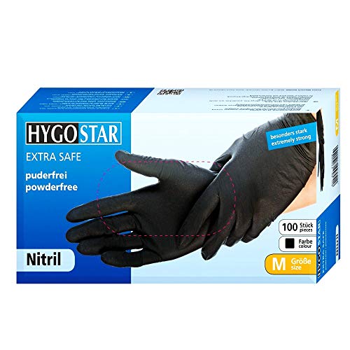 100x Guantes De Nitrilo - Tarea Pesada Guantes Desechables Sin Látex y Polvo AQL 1.5 Trabajo Pesado Mecánico Químico Industria Lavado Conserje Limpieza (Negro, M (7-8))