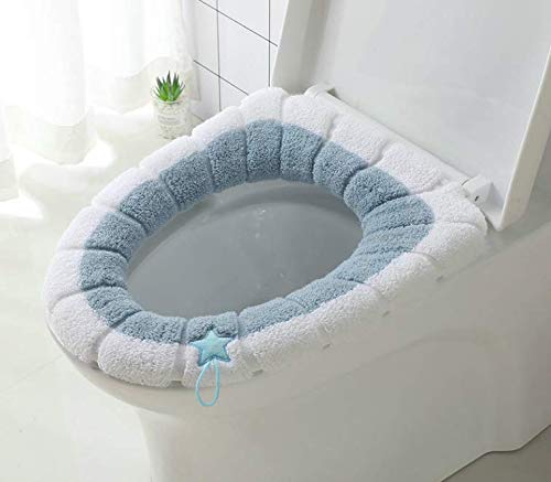 2 cojines universales impermeables para asiento de inodoro con lazo para colgar en el baño, suaves y cálidos, lavables