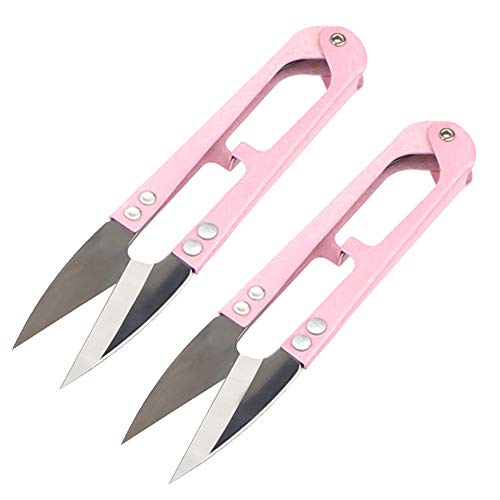 2 Pcs Tijeras de Costuras Clippers Mini U Forma Hilo Tijeras de Costura de Punto de Cruz Craft Clipper Ideal para Hilos de Coser Finos (Rosa）