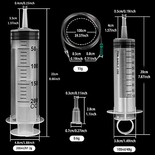 2 Piezas Jeringa con Tubo 200 ml 100 ml y Jeringas de Cabeza de Conversión de Jeringa de Plástico Grande de 2 Piezas Tubo de Plástico Para Motor de Engranajes de Aceite en Espiral