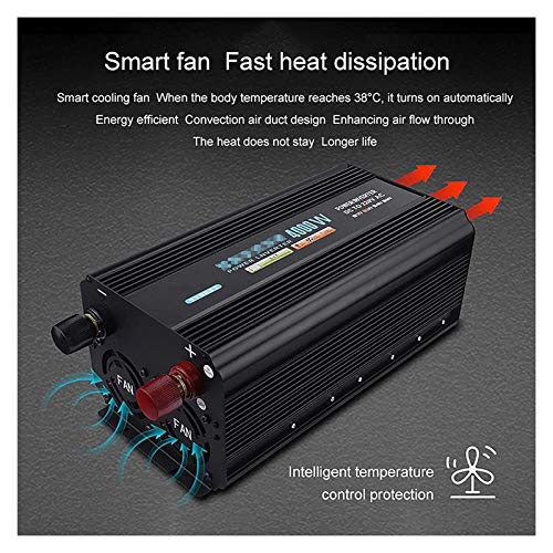 2000-4000W Inversor de energía Onda sinusoidal pura, DC 12V / 24V / 48V a 220V CA, conversor de voltaje de fuente de alimentación con pantalla LCD y tomacorrientes de CA, camión forcar Casa portátil p