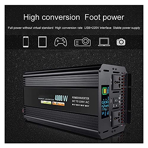 2000-4000W Inversor de energía Onda sinusoidal pura, DC 12V / 24V / 48V a 220V CA, conversor de voltaje de fuente de alimentación con pantalla LCD y tomacorrientes de CA, camión forcar Casa portátil p