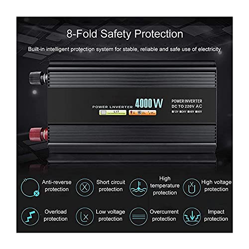 2000-4000W Inversor de energía Onda sinusoidal pura, DC 12V / 24V / 48V a 220V CA, conversor de voltaje de fuente de alimentación con pantalla LCD y tomacorrientes de CA, camión forcar Casa portátil p