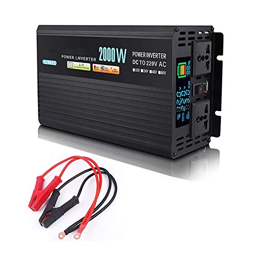 2000-4000W Inversor de energía Onda sinusoidal pura, DC 12V / 24V / 48V a 220V CA, conversor de voltaje de fuente de alimentación con pantalla LCD y tomacorrientes de CA, camión forcar Casa portátil p