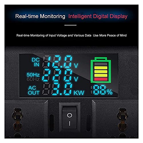 2000-4000W Inversor de energía Onda sinusoidal pura, DC 12V / 24V / 48V a 220V CA, conversor de voltaje de fuente de alimentación con pantalla LCD y tomacorrientes de CA, camión forcar Casa portátil p