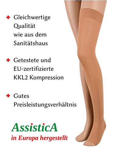 23-32 mmHg ASSISTICA® Medias de Compresión con Puntera Abierta, Clase 2 para Hombres y Mujeres en Caso de Varices, Edema (170-182 cm/X-Large, Beige)