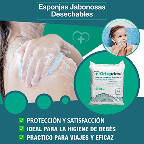 24 ESPONJAS Jabonosas Desechables Bebes 24 UNIDADES Esponjas Desechables Adultos + Piel SUAVE y LIMPIA - Toallitas Jabonosas Baño OrtoPrime (Esponjas Bebe y Adultos)