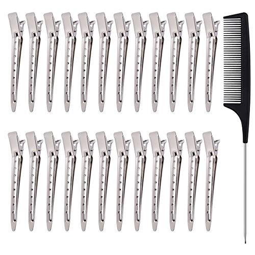 24 Piezas Pinza de Pelo de Duckbill, Pinzas de 3.5 pulgadas de Metal Plateado Clips para El Cabello Suministros de Peluquería Acero Pinzas de Cocodrilo con Agujeros