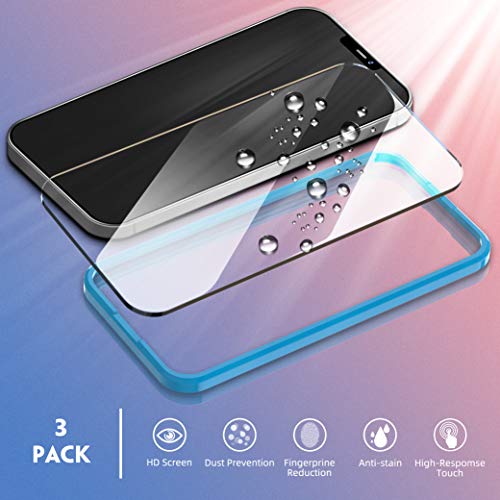 [3 PACK]UniqueMe Protector de pantalla Compatible con iPhone 12 Pro (6.1 pulgadas) Cristal Templado, [Sin burbujas] Dureza 9H Película transparente HD Vidrio Templado Con marco de instalación