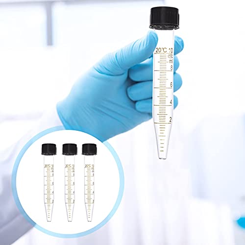 3 tubos centrífuga cónicos 10 ml, tubos ensayo vidrio y plástico, tapones rosca, frascos contenedores polipropileno laboratorio con graduado para almacenamiento muestras, suministros laboratorio