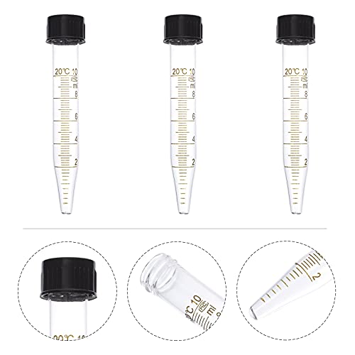 3 tubos centrífuga cónicos 10 ml, tubos ensayo vidrio y plástico, tapones rosca, frascos contenedores polipropileno laboratorio con graduado para almacenamiento muestras, suministros laboratorio