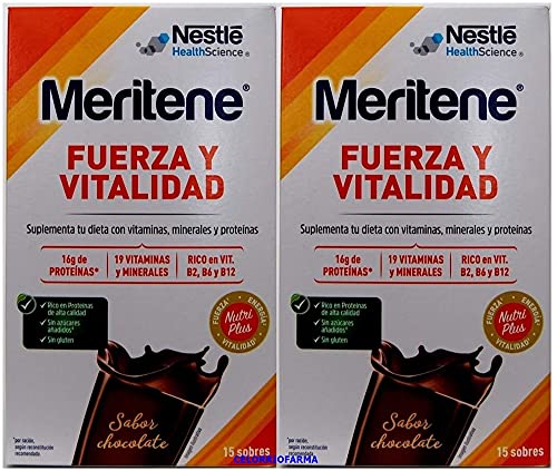 (395756) Meritene |Fuerza y Vitalidad| Sabor Chocolate| 15 sobres.-Pack 2un. (TOTAL 30 SOBRES)