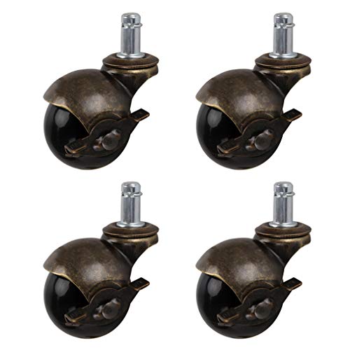 4x Ruedas Giratorias con Pelota,2" 50mm Ruedas para Muebles Vintage,Bronce Antiguo,Silencio,Instalación de Carilla de Inserción M11x20mm,para Sofá,Silla,Mesa de Centro (4 Freno)