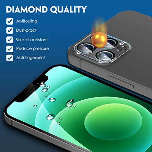 [5 Pack] UniqueMe 3 Pack Protector de Pantalla Compatible con iPhone 12 Pro Max (6.7 pulgadas) y 2 Pack Protector de lente de cámara Cristal Templado, [9H Dureza][Sin Burbujas] HD Vidrio Templado