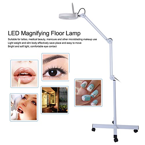 5 x Led Lámpara Lupa, Lámpara de Lupa Cosmética Con Soporte Ajustable Lámpara de Lupa de Pie con Ruedas Movibles Estructura de Metal Estable, para Tatuaje Salón de Belleza Instituciones Medicas