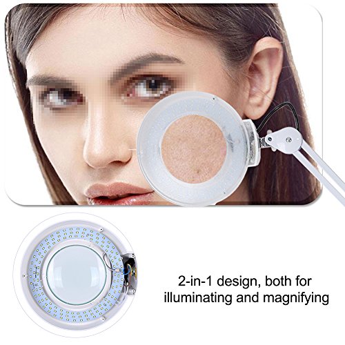 5 x Led Lámpara Lupa, Lámpara de Lupa Cosmética Con Soporte Ajustable Lámpara de Lupa de Pie con Ruedas Movibles Estructura de Metal Estable, para Tatuaje Salón de Belleza Instituciones Medicas