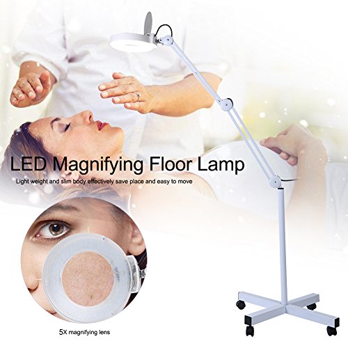 5 x Led Lámpara Lupa, Lámpara de Lupa Cosmética Con Soporte Ajustable Lámpara de Lupa de Pie con Ruedas Movibles Estructura de Metal Estable, para Tatuaje Salón de Belleza Instituciones Medicas