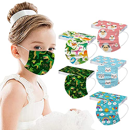 50 Piezas Niños Infantil con Elástico para Los Oídos 3 Capa Transpirables Plegables con Pinza Nasal,Resistente al Polvo y al Viento,Patrón Escuela, Fiesta