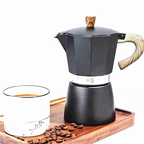 6 tazas (300 ml) Cafetera Italiana de Aluminio para Cafetera con Mango de Madera (negro)