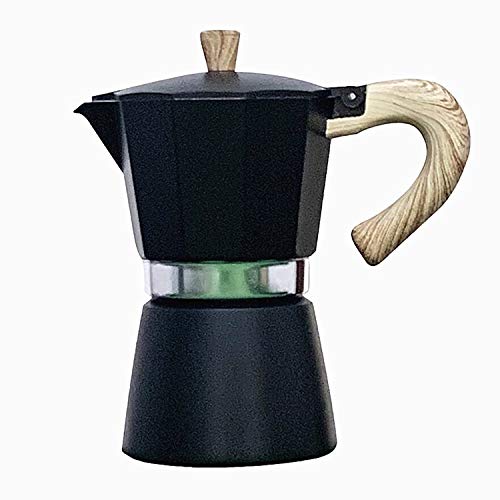 6 tazas (300 ml) Cafetera Italiana de Aluminio para Cafetera con Mango de Madera (negro)