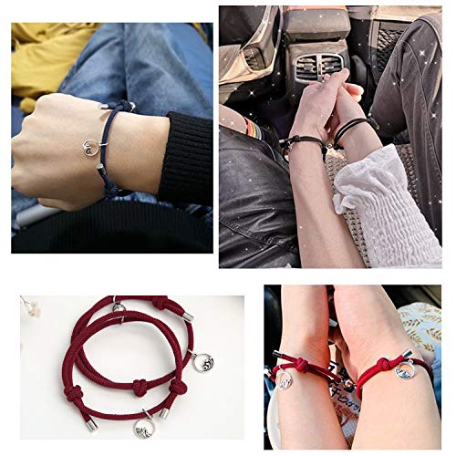 6Pcs Pulseras Magnéticas Parejas Pulseras de Pareja para Atraer Hebilla Magnética Pulsera de Cuerda Trenzada Ajustable Pulsera de la Amistad a Juego Pulsera para Parejas (negro/azul/rojo) (Estilo A)