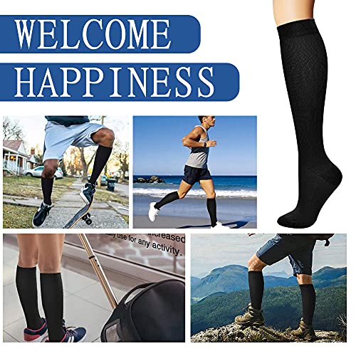 7 pares de Calcetines de Compresión Los Mejores Calcetines Deportivos y Médicos Medias de Compresión para Deportes, Carreras, Viajes en avión, Soporte (S/M, Black)