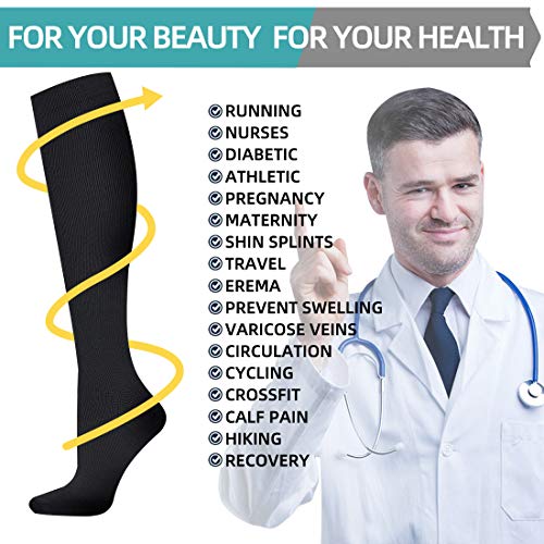 7 pares de Calcetines de Compresión Los Mejores Calcetines Deportivos y Médicos Medias de Compresión para Deportes, Carreras, Viajes en avión, Soporte (S/M, Black)