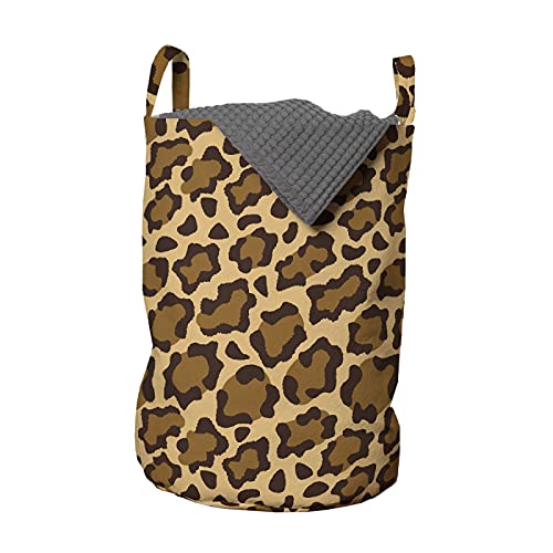 ABAKUHAUS Estampado de leopardo Bolsa de lavandería, Piel Panthera Especie, Cesta con asas Cierre de cordón para las lavanderías, 33 x 33 x 49 cm, Arena de color marrón pálido Caramel